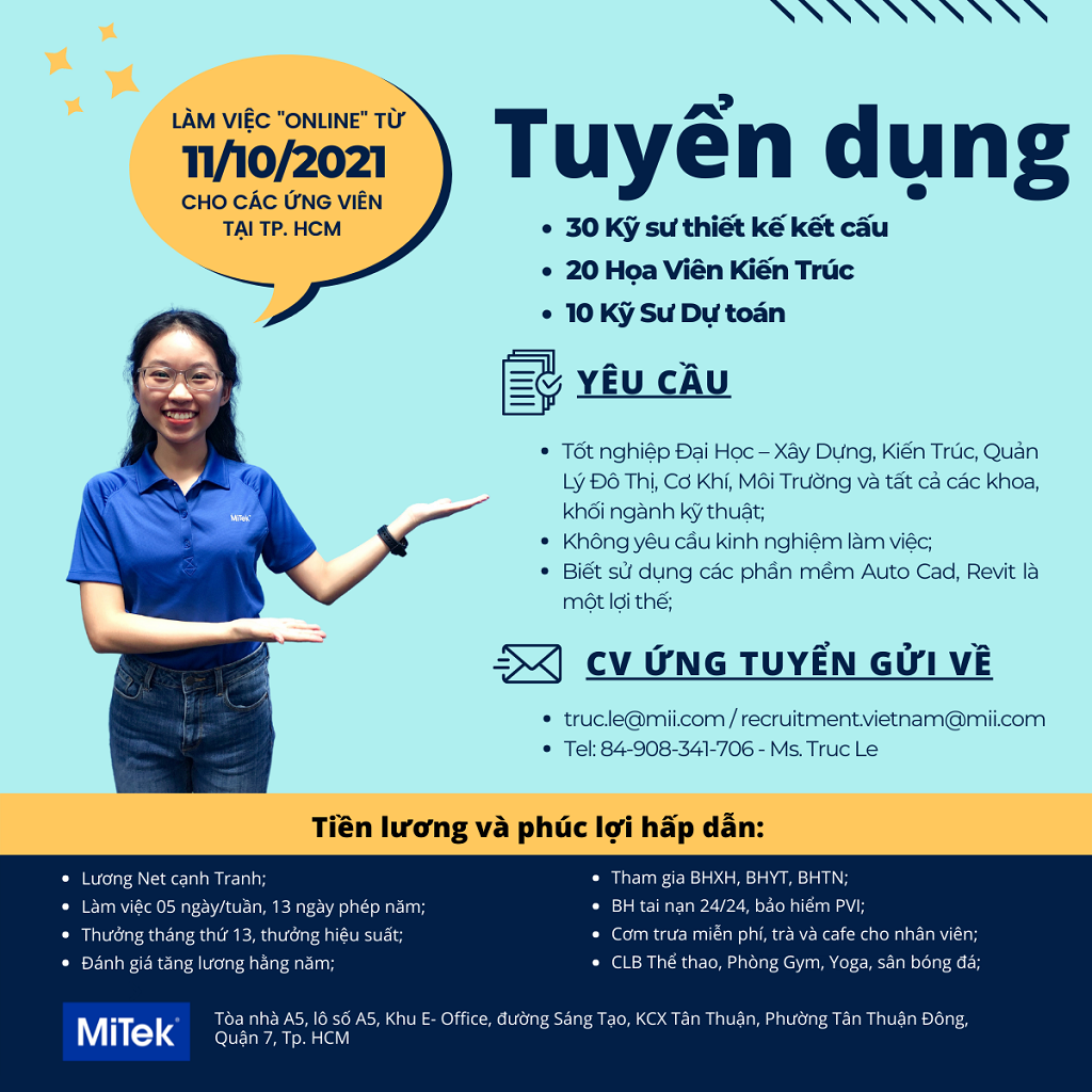 Công ty Mitek Việt Nam tuyển dụng kỹ sư thiết kế kết cấu tháng 10/2021